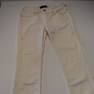 ANTIK Denim Flare Leg-White & Gold-Embellished with Gold Stitching-Women's Sz 28